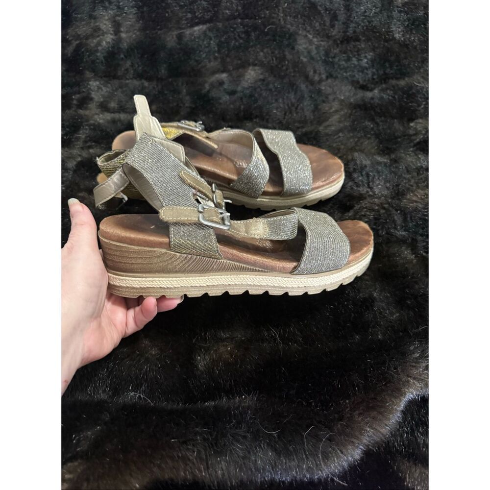 Remonte Soft Women's Gold/Silver Metallic Wedge Ankle Straps Sandals 39 8.5